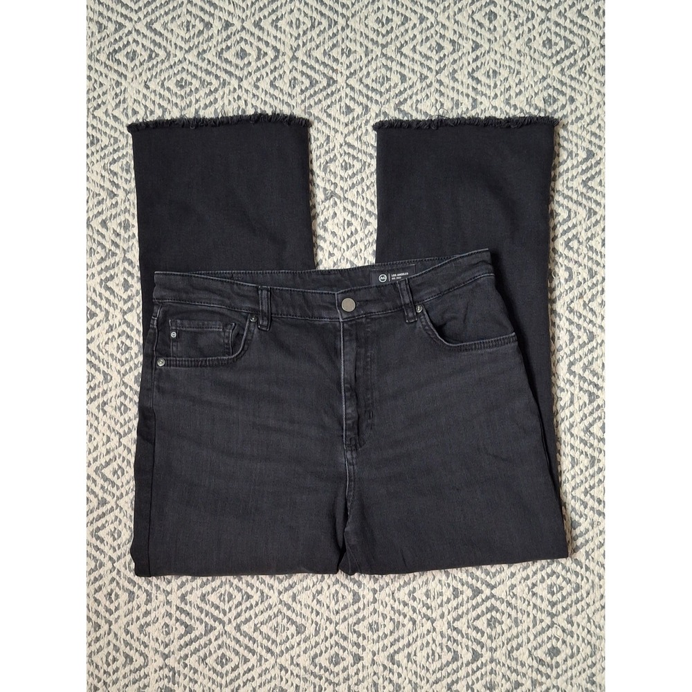 AG Adriano Goldschmied Saige Wide Leg Crop Mid Rise Black Jeans 30